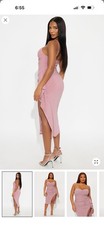 Pink Ruched Ruffle Bodycon Midi Dress Sleeveless Sweetheart Neck