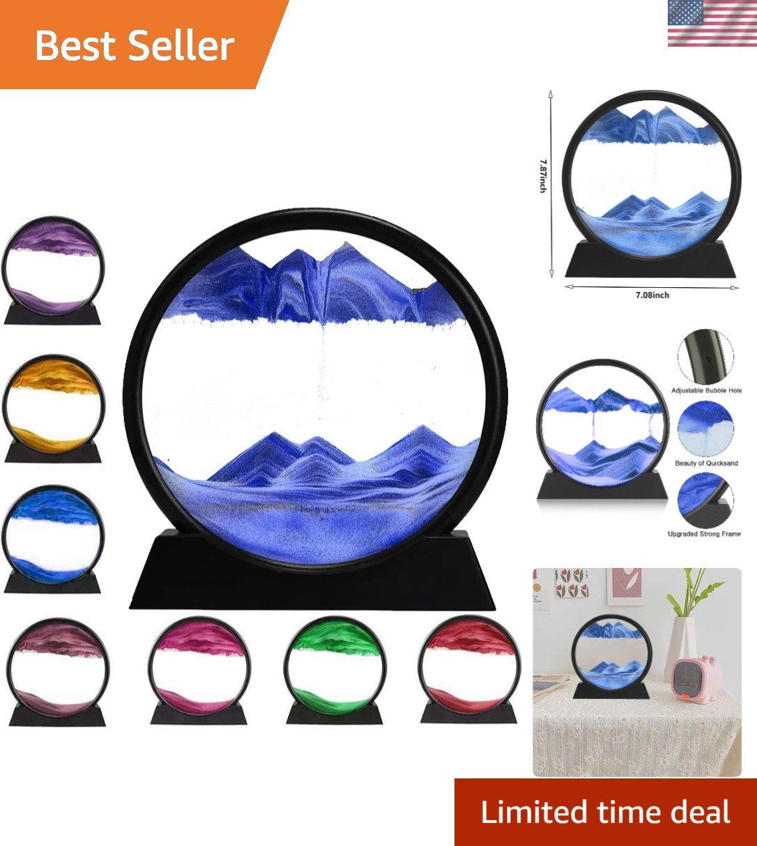 Soothing Blue Calming 3D Liquid Motion Sand Art Picture - Unique Blue Glass 7 ...