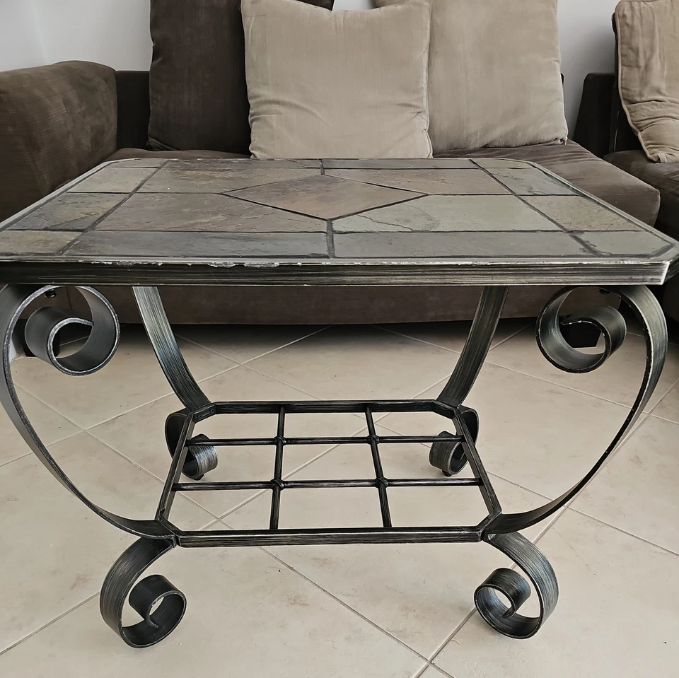 END TABLE Iron  and Tile Top with Shelf  - Image 4 of 4