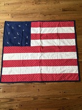 Throw Size American Flag Quilt Handmade Patriotic 44 X 37 Hand Tied
