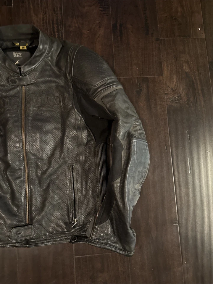 Chaqueta Esquelética Vintage Scorpion EXO M Cuero Acolchado Motocicleta Montar Negra Foto 3 de 4