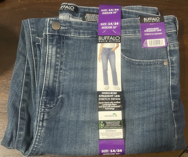 Buffalo David Alyssa 14/32 High-Rise Jeans Straight Leg Stretch Denim Pants