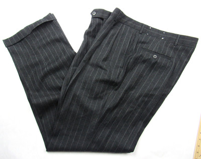Vtg Berle Pants Flannel Wool 38 x 34 Pinstripe Trousers Pleated Cuffed USA Made