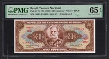 Brazil  20 Cruzeiros ND(1962) P178 Uncirculated Grade 65