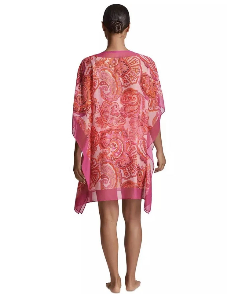 NUEVO CON ETIQUETAS Ralph Lauren Mujer Rojo Rosa Naranja Chifón Túnica Cubrir Talla S $135 Foto 3 de 4