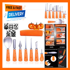 Halloween Pumpkin Carving Kit with 12pcs Stencils and 7 Tools, Stainless Steel