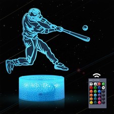 Baseball Gifts for Boys 8-12 3D Lamp Night Light with Remote Touch Control,...