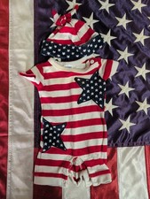 Gymboree preemie USA Stars And Stripes Hat And Outfit 0-3 Mos Please Read