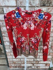 ROBERTO CAVALLI SWEATER WOOL CASHMERE WOOL FLORAL PRINT SIZE 40 OR 4 - BEAUTIFUL