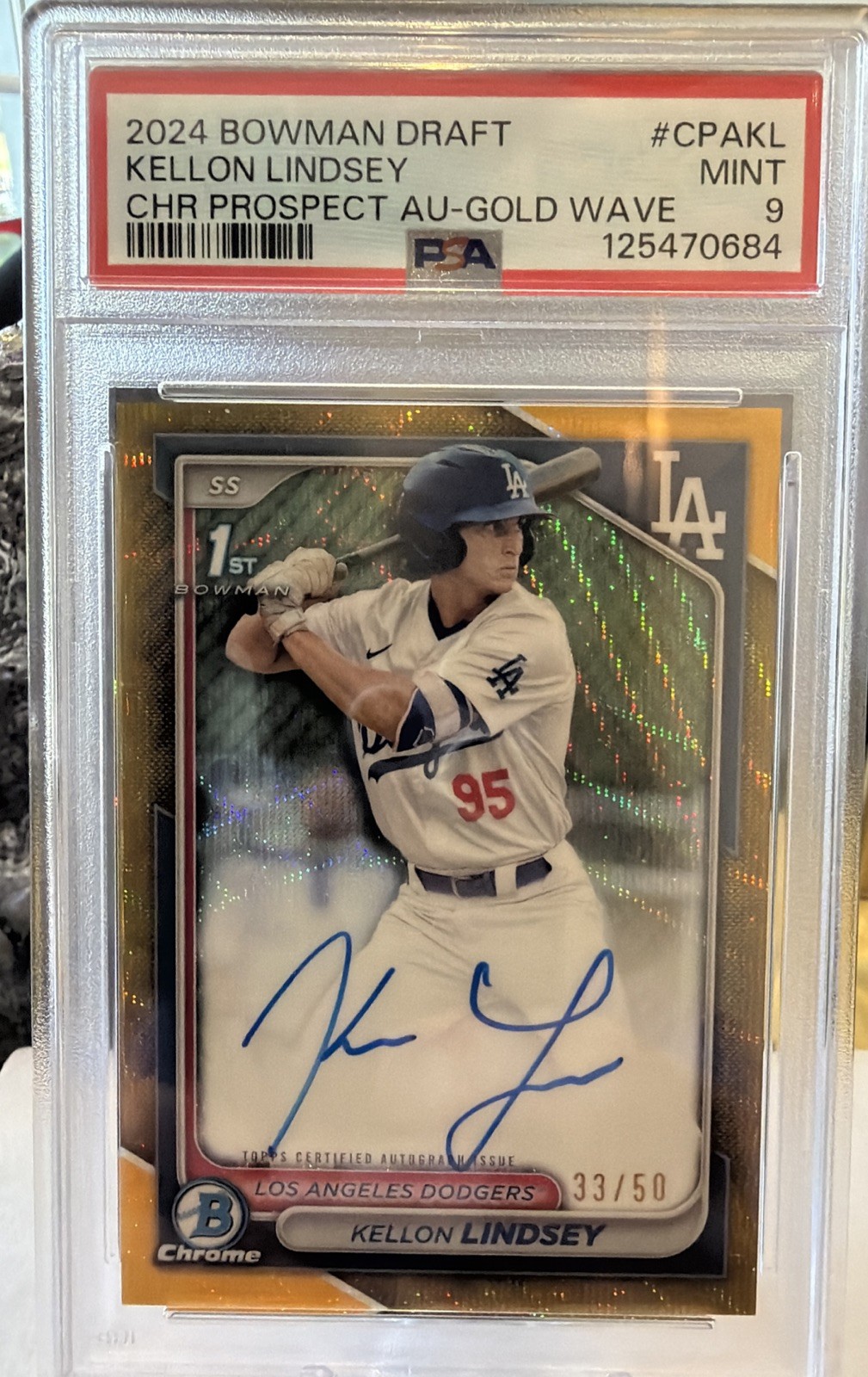 2024 Bowman Chrome Kellon Lindsey #CPA-KL Gold Shimmer Refractor Auto 33/50 LA