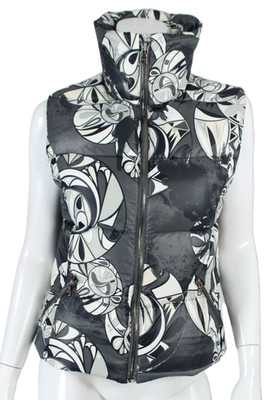 EMILIO PUCCI White & Gray Geometric Quilted Techno Down Puffer Vest 40