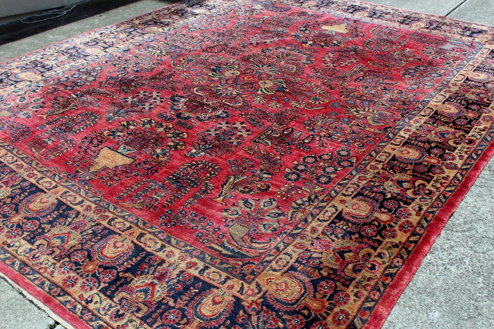 TAPETE SAROUK ANTIGO por volta de 1920 autêntico tapete de lã feito à mão 10' x 13' Sarouk - Imagem 3 de 4