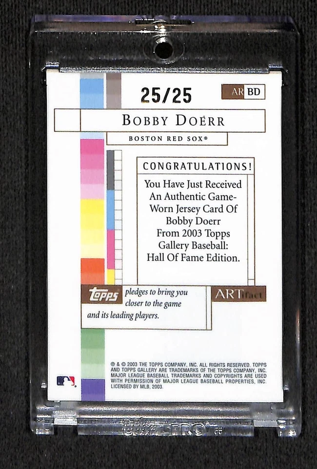 2003 TOPPS GALLERY HOF ARTIFACT RELICS AP GAME WORN JERSEY BOBBY DOERR /25 25/25 - Image 2 of 2