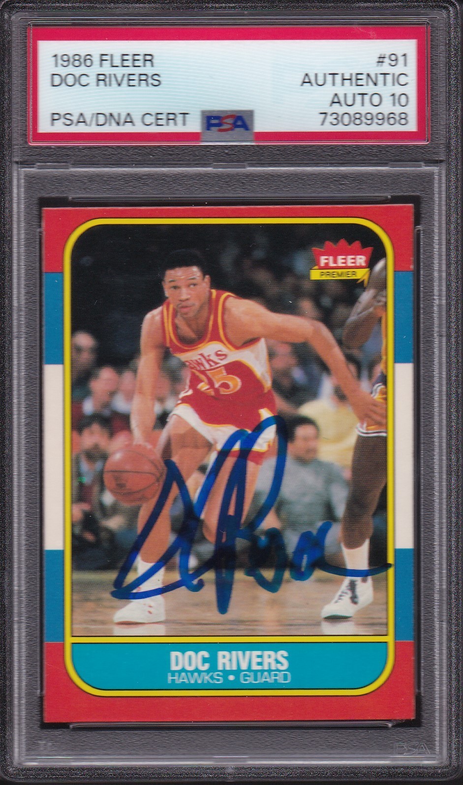 1986 FLEER BASKETBALL DOC RIVERS  #91 AUTO SIGN PSA/DNA CERT: CARD AUTH AUTO 10