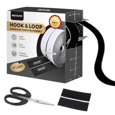 20Ft X 2 Inch Hook and Loop Tape Strips with Adhesive, Heavy Duty Sticky Back
