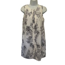 Banana Republic Shift Dress Sz 4P Monochrome Office Botanical Pleated Minimalist