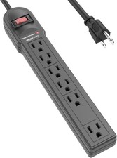 Amazon Basics Surge Protector Power Strip, 6-Outlet, 6ft Extension Cord, Black.