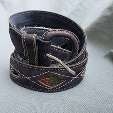 vintage SOUTHWESTERN belt 38 brown NATIVE AMERICAN leather face INDIAN PRINT .