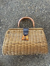 Vintage 1950-60s Gaymode Wicker Handbag Purse Lucite Latch  Handle