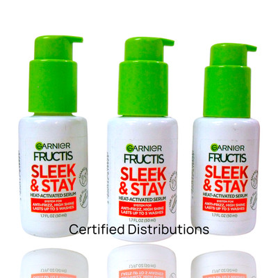 (3-Pack) Garnier Fructis Sleek & Shine Stay Pump Heat Activated Hair Serum 1.7oz