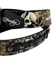 Ed Hardy Mens Skull Tiger Print Belt With Rivet Studs & D-Rings Size 40 (fits 38