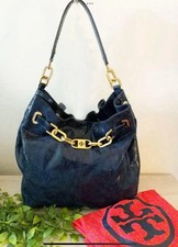 TORY BURCH PYTHON EMBOSSED GLAZED SHINE LEATHER HOBO BAG DEEP NAVY