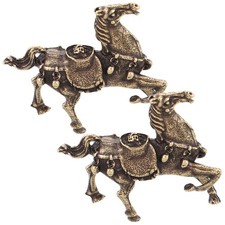 2pcs Year of the Horse 2026 Figurine - Golden Miniature Chinese Zodiac Ornament