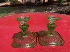 Jeanette Glass Green Depression Glass Pair Of Candle Holders   / Adam Pattern