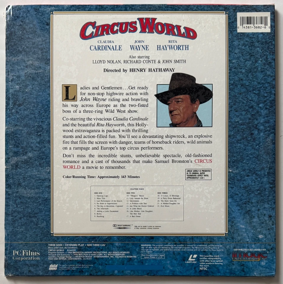 Circus World Laserdisc, Widescreen LD - John Wayne, Rita Hayworth - New Sealed - Image 3 of 4