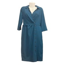Calvin Klein Women's Dark Teal Button-Up Front Dress w/ Belt MSRP $134 SZ 8