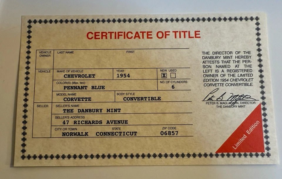Danbury Como Nuevo 1:24 1954 Edición Limitada Azul Corvette Convertible Nuevo en Caja EE. UU. Foto 4 de 4