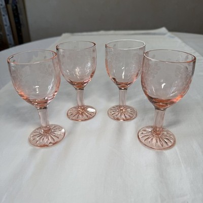 Standard Glass Co Grape Rose Pattern Cordial Glasses Set of 4 two oz 4.5 In 1920