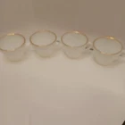 Vtg Anchor Hocking Fire King Milk Glass Swirl Cups White 2-3/4" Gold Trim Lot 4