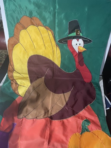 28 in. x 44 in. Pilgrim Turkey House Burlap Flag