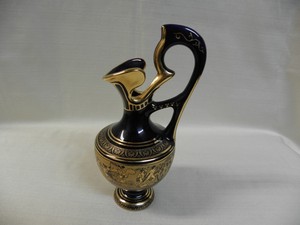 S-Hand-Made-in-Greece-24k-Gold-Blue-9-034-Pitcher-Vase-Greek-Key-Pottery-Mythology