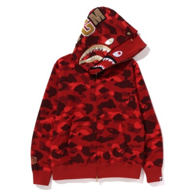 37989 bape color camo double shark full zip hoodie red M | eBay