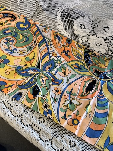 Vtg 60s Head Scarf Wrap Hair Art flower Power Eames Mod Go Go Hippy Groovy 8x42 - Picture 15 of 15
