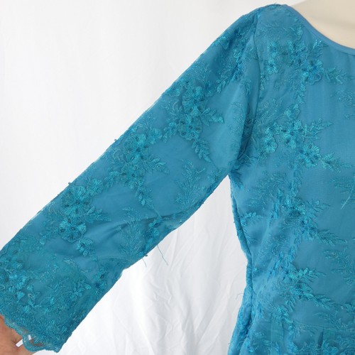 Maxi Lace Dress Blue Fit Flare Waisted Sheer Back Special Occasion Size UK 12 - Picture 6 of 10