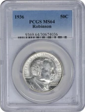 1936 Robinson Commemorative Silver Half MS64 PCGS