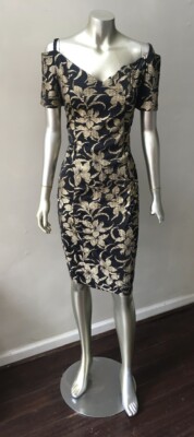off the shoulder retro flower print black sheath dress