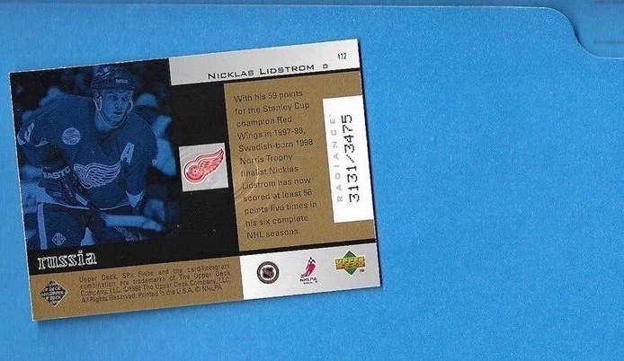 1998/99 SPX FINITE GLOBAL IMPACT RADIANCE #112 NICKLAS LIDSTROM /3475 98-99 - Image 2 of 2