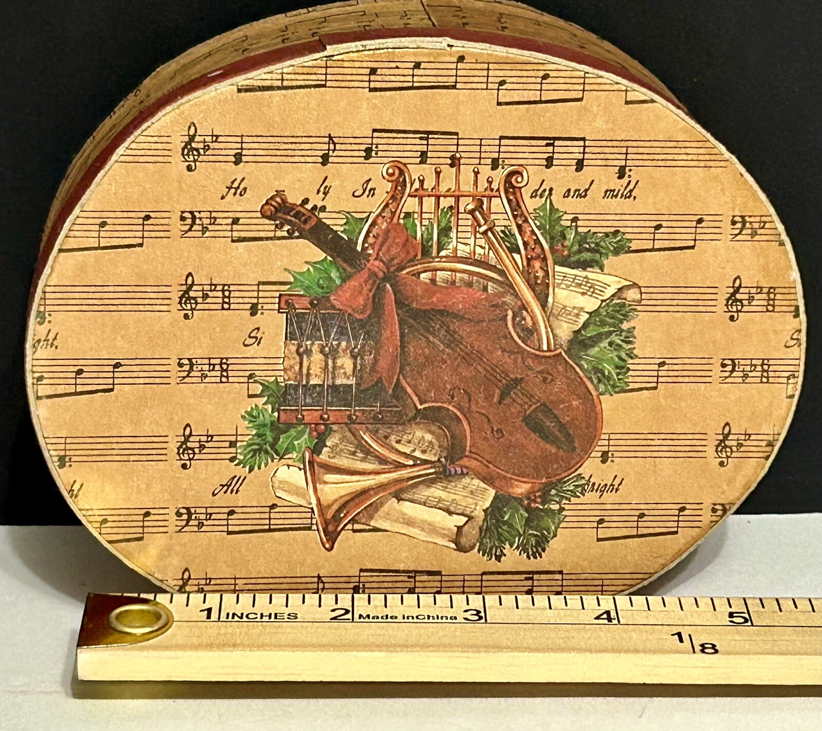Vintage Set Of  3 Nesting Oval Wood Christmas Music Silent Night Storage Boxes