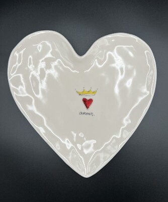 Rae Dunn Love  Amour  Valentine s Heart Plate Pottery Artisan Collection Big M