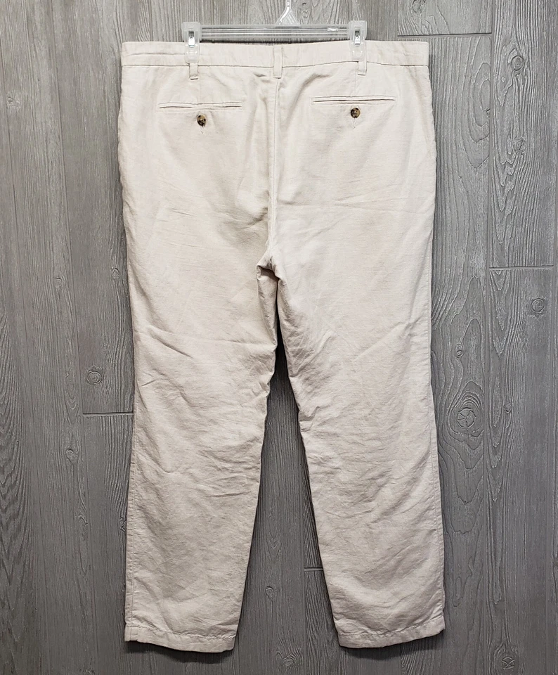 Pantalones Nautica Para Hombre Se Ajusta 40x30 Mezcla de Lino Calce Clásico Recto Plano Beige 40x32 Foto 3 de 4