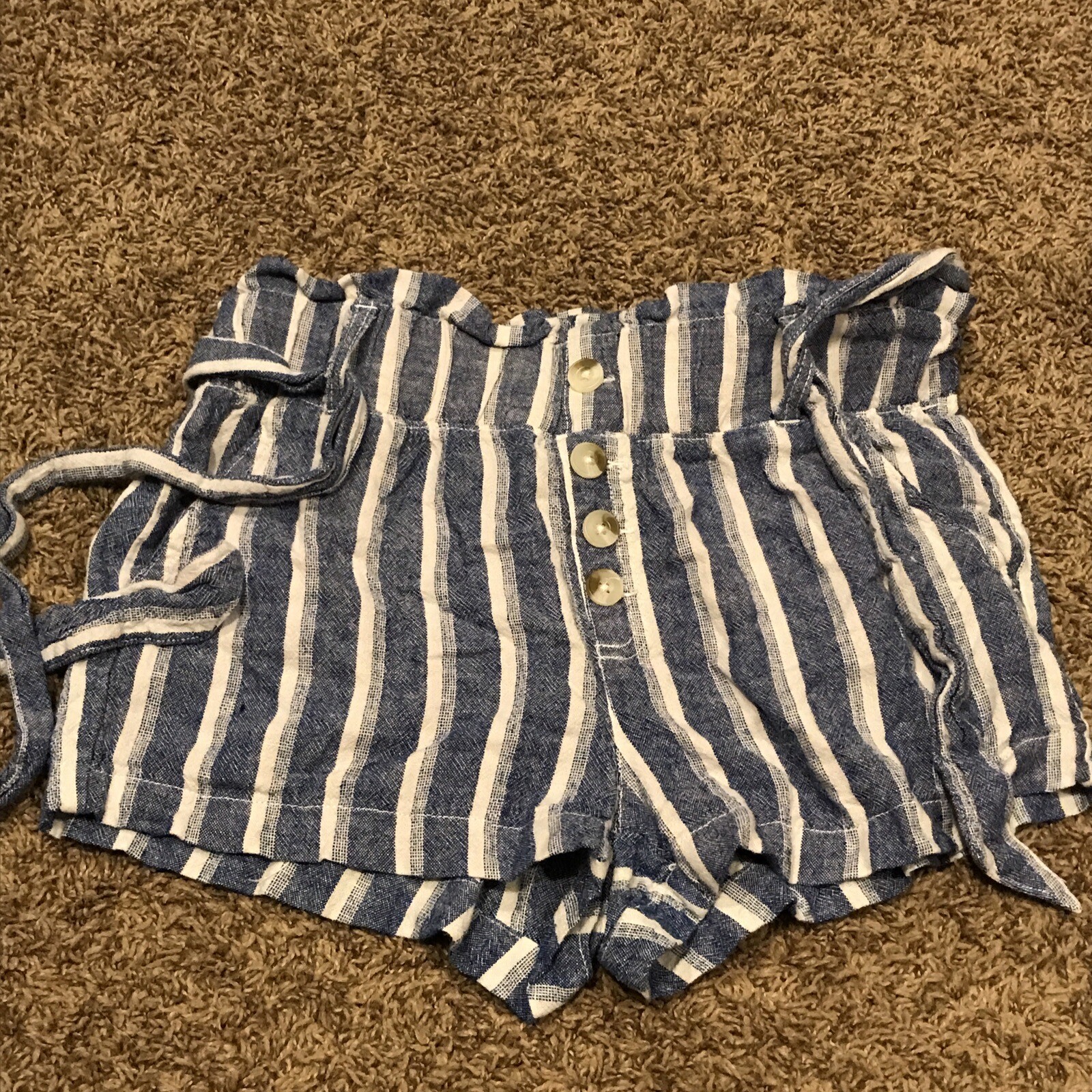 Rewash Womens M Blue White Striped Linen Blend Shorts B26