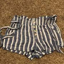 Rewash Womens M Blue White Striped Linen Blend Shorts B26