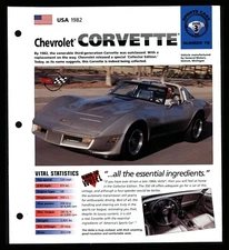 Chevrolet Corvette (USA 1982) Spec Sheet 1998 HOT CARS Sports Cars #3.72