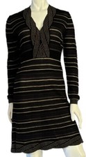 Red Valentino Thin Sweater Dress Small Italy Vintage Sheer Striped Gold Detail