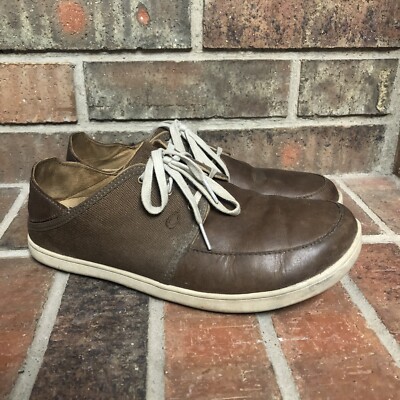 Olukai Nohea Lace Leather Sneakers Men s Size 9 Flip Down Heel Read Heel Drag