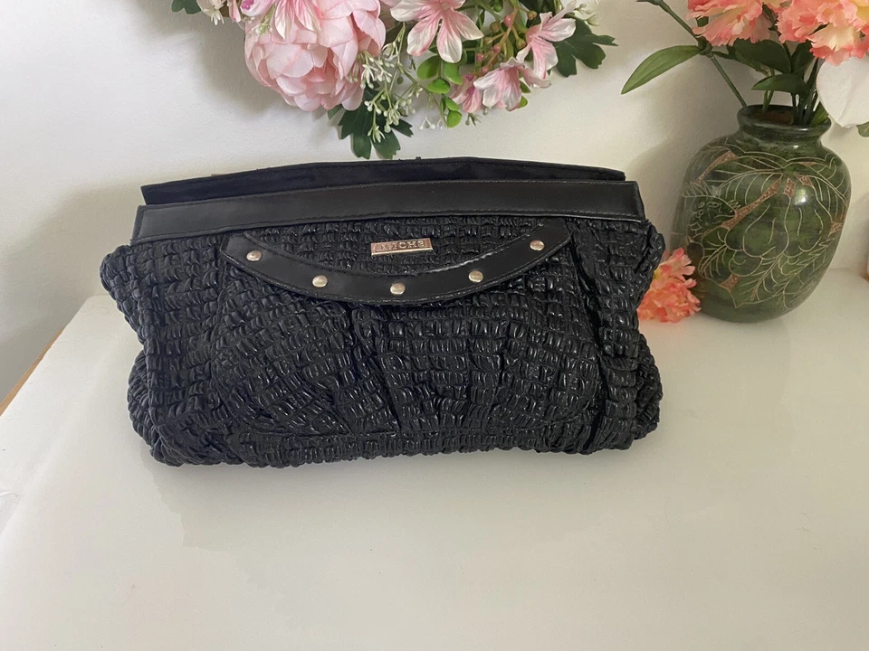 Cartera sin asas Miche clásica de colección cubierta de cuero vegetal negro 12,5"X6,5" nueva sin etiquetas Foto 4 de 4